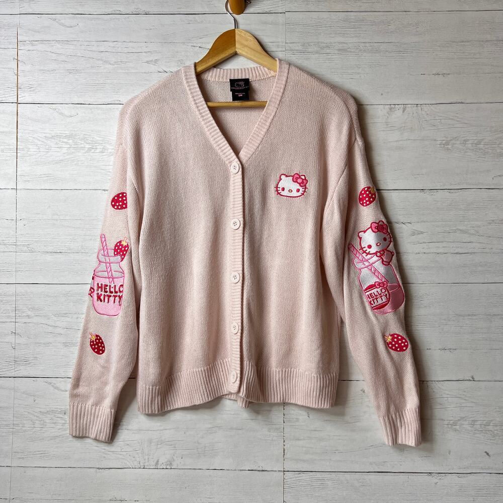 Hello Kitty Sweater Womens Size Small Pink Strawberry Milk Skimmer Cardigan - Picture 4 of 16